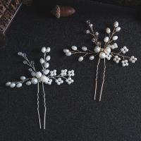 Hair Stick, Brass, with Crystal & Plastic Pearl, fashion jewelry & for woman 