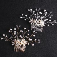 Decorative Hair Combs, Brass, with Crystal & Plastic Pearl, handmade, fashion jewelry & for woman 