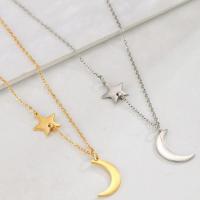 Stainless Steel Sweater Chain Necklace, 304 Stainless Steel, with 1.97inch extender chain, Moon and Star, Vacuum Ion Plating, fashion jewelry & for woman Approx 17.72 Inch 
