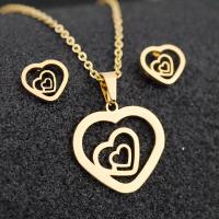 Fashion Stainless Steel Jewelry Sets, 304 Stainless Steel, Stud Earring & necklace, Heart, Vacuum Plating, 2 pieces & fashion jewelry & for woman, golden, 20mm,10mm Approx 17.72 Inch 