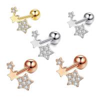 Stainless Steel Ear Piercing Jewelry, 304 Stainless Steel, Star, Vacuum Ion Plating, fashion jewelry & Unisex & micro pave cubic zirconia 