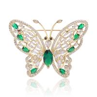 Cubic Zirconia Brooch, Brass, Butterfly, gold color plated, fashion jewelry & micro pave cubic zirconia & for woman, green 