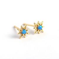 Sterling Silver Stud Earring, 925 Sterling Silver, with Opal, Eight Point Star, plated, fashion jewelry & for woman 