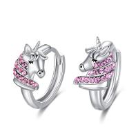 Sterling Silver Huggie Hoop Earring, 925 Sterling Silver, Unicorn, platinum plated, micro pave cubic zirconia & for woman, pink, 16mm 