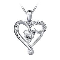 Cubic Zirconia Micro Pave Sterling Silver Pendant, 925 Sterling Silver, Heart, platinum plated, micro pave cubic zirconia & hollow 
