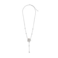 Zinc Alloy Sweater Chain Necklace, Flower, platinum plated, micro pave cubic zirconia & for woman & with plastic pearl, 440mm 