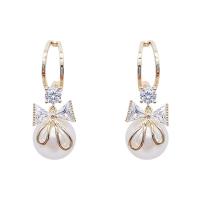 Cubic Zirconia Micro Pave Brass Earring, Zinc Alloy, with Brass, plated  & micro pave cubic zirconia & for woman & with plastic pearl, 39mm 