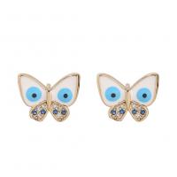 Evil Eye Earrings, Brass, Butterfly, gold color plated, micro pave cubic zirconia & for woman & enamel 