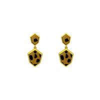 Messing Tropfen Ohrring, goldfarben plattiert, für Frau & Leopard Muster, 22x49mm, verkauft von Paar