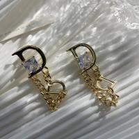 Rhinestone Brass Drop Earring, gold color plated, for woman & with rhinestone 