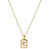 Titanium Steel Jewelry Necklace, with Shell, Rectangle, gold color plated, letters are from A to Z & for woman Approx 15.74 Inch 