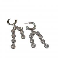 Rhinestone Brass Drop Earring, plated, for woman & with rhinestone 57mm 