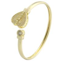 Brass Cuff Bangle, Heart, gold color plated, Adjustable & fashion jewelry & micro pave cubic zirconia & for woman, golden 