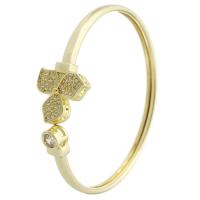 Brass Cuff Bangle, Three Leaf Clover, gold color plated, Adjustable & fashion jewelry & micro pave cubic zirconia & for woman, golden 