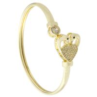 Brass Cuff Bangle, Heart, gold color plated, Adjustable & fashion jewelry & micro pave cubic zirconia & for woman, golden 