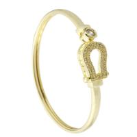 Brass Bangle, gold color plated, Adjustable & fashion jewelry & micro pave cubic zirconia & for woman, golden 