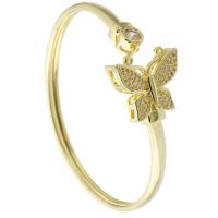 Brass Cuff Bangle, Butterfly, gold color plated, Adjustable & fashion jewelry & micro pave cubic zirconia & for woman, golden 