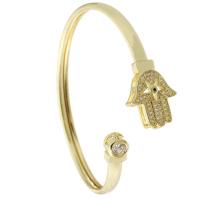 Brass Cuff Bangle, gold color plated, Adjustable & fashion jewelry & micro pave cubic zirconia & for woman, golden 
