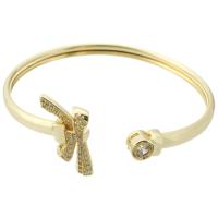 Brass Cuff Bangle, Bowknot, gold color plated, Adjustable & fashion jewelry & micro pave cubic zirconia & for woman, golden 