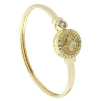 Brass Cuff Bangle, Round, gold color plated, Adjustable & fashion jewelry & micro pave cubic zirconia & for woman, golden 