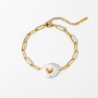 Stainless Steel Chain Bracelets, 304 Stainless Steel, with Freshwater Pearl, with 2inch extender chain, Vacuum Ion Plating, for woman, golden Approx 7.1 Inch 