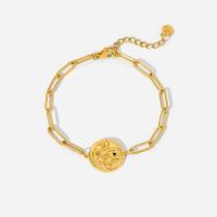Stainless Steel Charm Bracelet, 304 Stainless Steel, with 3.8cm extender chain, Vacuum Ion Plating, for woman, golden, 16mm Approx 17 cm 