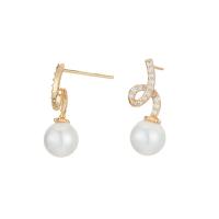 Cubic Zirconia Micro Pave Brass Earring, with Freshwater Pearl, gold color plated & micro pave cubic zirconia & for woman 