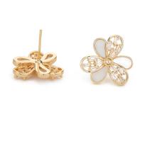 Cubic Zirconia Micro Pave Brass Earring, with Shell, gold color plated & micro pave cubic zirconia & for woman 