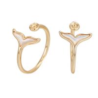Vente en gros Cuivre Accessoires Ring, laiton, pendentif & bague, anneau & boucle d'oreille, avec coquille, Placage de couleur d'or, styles différents pour le choix & pour femme Vendu par PC