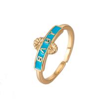 Brass Finger Ring, gold color plated, Adjustable & for woman & enamel 