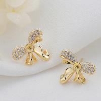 Brass Earring Stud Component, Bowknot, gold color plated, micro pave cubic zirconia & for woman 