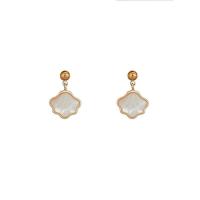 Brass Earring Drop Component, with Shell, gold color plated & for woman 