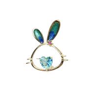 Cubic Zirconia Brooch, Brass, Rabbit, gold color plated, Hand-Painted Enamel Glaze & micro pave cubic zirconia & for woman & hollow 