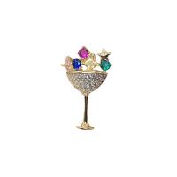 Cubic Zirconia Brooch, Brass, Cup, gold color plated, micro pave cubic zirconia & for woman 