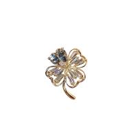 Cubic Zirconia Brooch, Brass, Four Leaf Clover, gold color plated, micro pave cubic zirconia & for woman & hollow 
