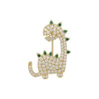 Cubic Zirconia Brooch, Brass, Dinosaur, gold color plated, micro pave cubic zirconia & for woman 