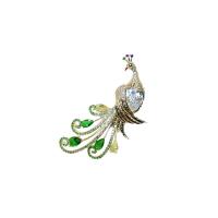 Cubic Zirconia Brooch, Brass, Peacock, gold color plated, micro pave cubic zirconia & for woman 