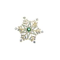 Cubic Zirconia Brooch, Brass, Snowflake, gold color plated, micro pave cubic zirconia & for woman & hollow 