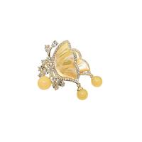 Broche de zircon cubique, laiton, avec cire d'abeille, papillon, Placage de couleur d'or, pavé de micro zircon & pour femme Vendu par lot