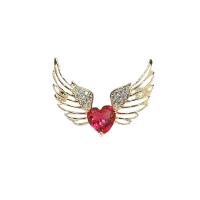 Cubic Zirconia Brooch, Brass, Angel Wing, gold color plated, micro pave cubic zirconia & for woman & hollow 
