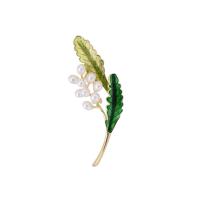 El esmalte Broche, metal, con Perlas cultivadas de agua dulce, Flor, chapado en color dorado, para mujer, 22x61mm, 10PCs/Grupo, Vendido por Grupo