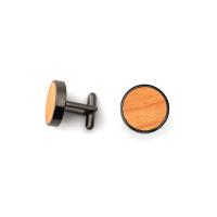 Brass Cufflinks, Wood, with Brass, Round, plumbum black color plated, Unisex 