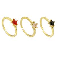 Cubic Zircon Brass Finger Ring, Star, high quality gold color plated, Adjustable & micro pave cubic zirconia & for woman US Ring 