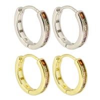 Brass Huggie Hoop Earring, Donut, high quality plated, micro pave cubic zirconia & for woman 