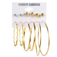Zinc Alloy Rhinestone Stud Earring, 6 pieces & fashion jewelry & for woman & with rhinestone, golden 