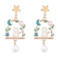 Plastic Pearl Zinc Alloy Earring, with ABS Plastic Pearl, gold color plated, fashion jewelry & for woman & enamel, multi-colored 