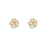 Zinc Alloy Rhinestone Stud Earring, with ABS Plastic Pearl, Flower, high quality plated, fashion jewelry & for woman & with rhinestone, golden 