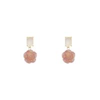 Resin Drop Earring, Flower, fashion jewelry & micro pave cubic zirconia & for woman, Lt Rose 