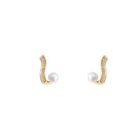 Cubic Zirconia Micro Pave Brass Earring, with ABS Plastic Pearl, real gold plated, fashion jewelry & micro pave cubic zirconia & for woman, golden 