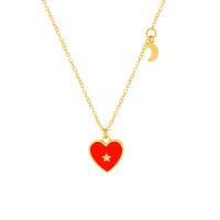 Titanium Steel Jewelry Necklace, with 5cm extender chain, Heart, Vacuum Ion Plating, for woman & enamel & with rhinestone, golden Approx 40 cm 